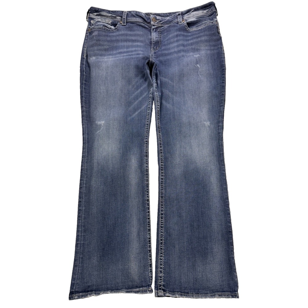 Silver Suki Jeans Women 24 (48x33) Blue Selvedge Boot Whisker Distress Denim